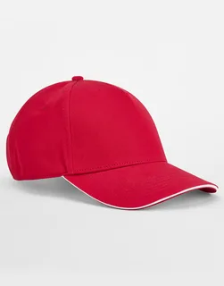 Beechfield EarthAware® Clas. Org. Cotton 5 Panel Sandwich Peak in Classic Red/White, voorkant
