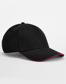 Beechfield EarthAware® Clas. Org. Cotton 5 Panel Sandwich Peak in Black/Classic Red, voorkant