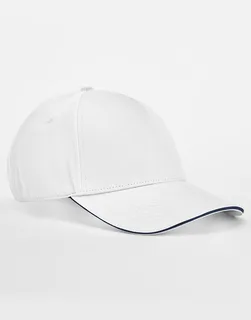 Beechfield EarthAware® Clas. Org. Cotton 5 Panel Sandwich Peak in White/French Navy, voorkant