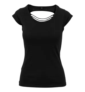 Build Your Brand Dames T-shirt met open rug in Black, voorkant