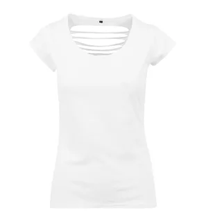 Build Your Brand Dames T-shirt met open rug in White, voorkant