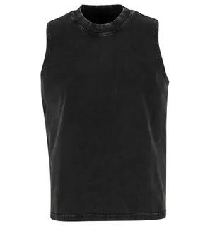 Build Your Brand Dames vintage gewassen mouwloos T-shirt in Black, voorkant