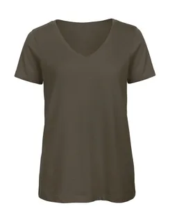 B&C Women's V-neck T-shirt in Khaki Green, voorkant