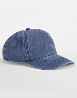 Beechfield Vintage 5-panel pet met ruime pasvorm in Vintage Denim, voorkant