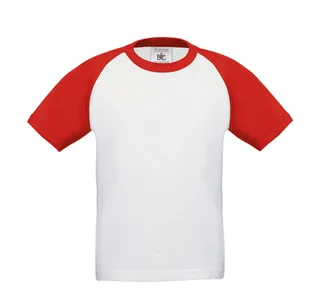 B&C Kids' baseball T-shirt in White/Red, voorkant