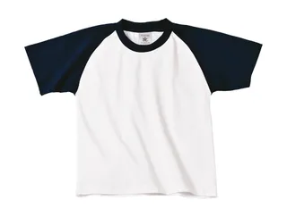 B&C Kids' baseball T-shirt in White/Navy, voorkant