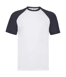 Fruit of the Loom Baseball T-shirt in White/Deep Navy, voorkant