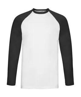 Fruit of the Loom Baseball T-shirt met lange mouwen in White/Black, voorkant