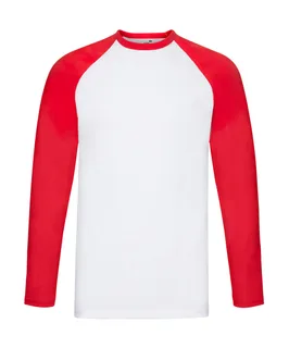 Fruit of the Loom Baseball T-shirt met lange mouwen in White/Red, voorkant