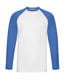 Fruit of the Loom Baseball T-shirt met lange mouwen in White/Royal, voorkant
