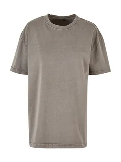 Build Your Brand Dames oversized acid-washed T-shirt in Asphalt, voorkant