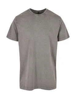 Build Your Brand Acid-washed crew neck T-shirt in Asphalt, voorkant