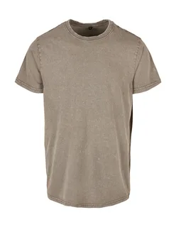 Build Your Brand Acid-washed crew neck T-shirt in Dark Khaki, voorkant