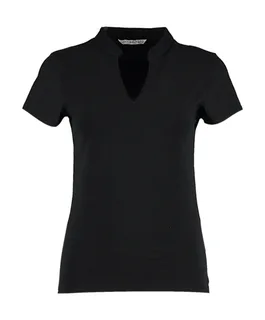 Kustom Kit Regular Fit Mandarin Collar Top in Black, voorkant