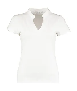 Kustom Kit Regular Fit Mandarin Collar Top in White, voorkant
