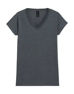 Gildan Dames Softstyle T-shirt met V-hals in Dark Heather, voorkant