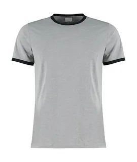 Kustom Kit Ringer T-shirt, fashion fit in Light Grey Marl/Black, voorkant