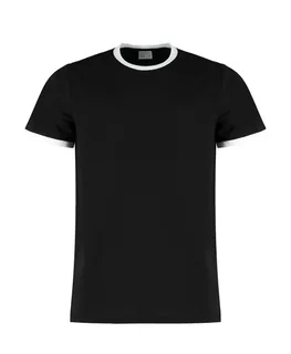 Kustom Kit Ringer T-shirt, fashion fit in Black/White, voorkant