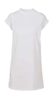 Build Your Brand Women's dress with roll neck and dropped shoulders in White, voorkant
