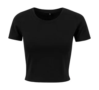 Build Your Brand Women's cropped T-shirt in Black, voorkant