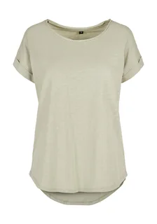 Build Your Brand Women's long slub T-shirt in Soft Salvia, voorkant