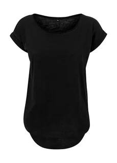 Build Your Brand Women's long slub T-shirt in Black, voorkant