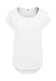 Build Your Brand Women's long slub T-shirt in White, voorkant