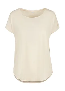 Build Your Brand Women's long slub T-shirt in White Sand, voorkant