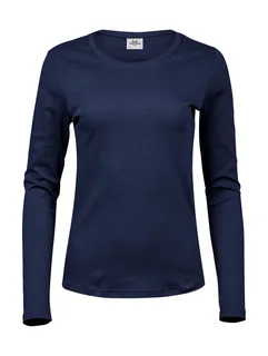 Tee Jays Dames interlock T-shirt met lange mouwen in Navy, voorkant