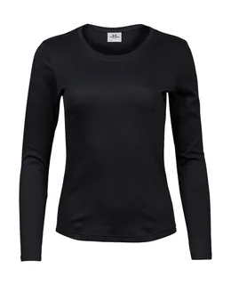 Tee Jays Dames interlock T-shirt met lange mouwen in Black, voorkant