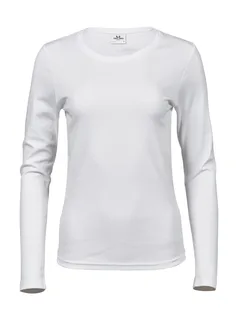 Tee Jays Dames interlock T-shirt met lange mouwen in White, voorkant