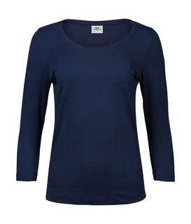Tee Jays Dames stretch T-shirt met driekwartmouw in Navy, voorkant