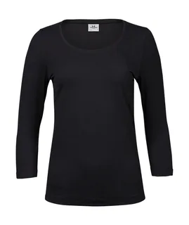Tee Jays Dames stretch T-shirt met driekwartmouw in Black, voorkant