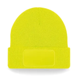 Beechfield Thinsulate™ Patch Beanie in Fluorescent Yellow, voorkant