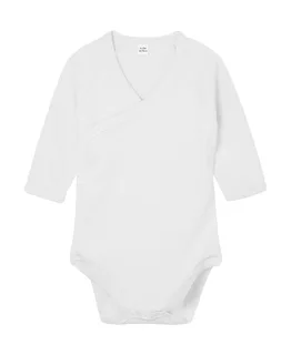 Babybugz Baby long-sleeved kimono bodysuit in White, voorkant