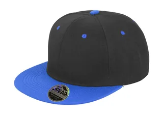 Result Headwear Bronx tweekleurige pet met platte klep in Black/Azure, voorkant