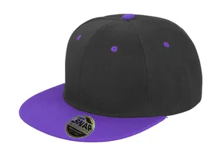 Result Headwear Bronx tweekleurige pet met platte klep in Black/Purple, voorkant