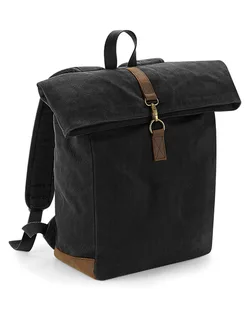 Quadra Heritage rugzak van gewaxt canvas in Black, voorkant