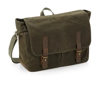 Quadra Heritage Waxed Canvas Messenger in Olive Green, voorkant
