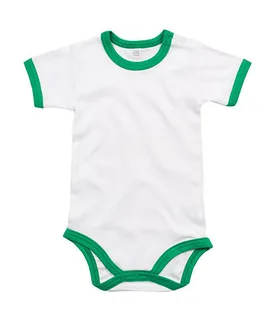 Babybugz Baby Ringer Bodysuit in White/Kelly Green Organic, voorkant