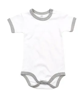Babybugz Baby Ringer Bodysuit in White/Heather Grey Melange, voorkant