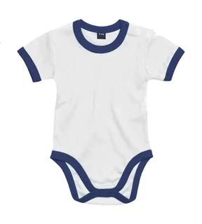Babybugz Baby Ringer Bodysuit in White/Nautical Navy, voorkant