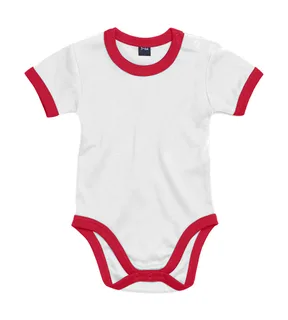 Babybugz Baby Ringer Bodysuit in White/Red, voorkant