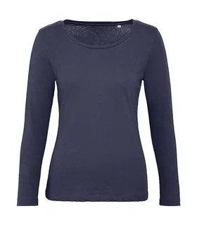 B&C Inspire dames T-shirt met lange mouwen, biologisch katoen in Navy Blue, voorkant