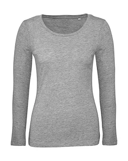 B&C Inspire dames T-shirt met lange mouwen, biologisch katoen in Sport Grey, voorkant