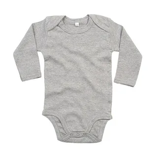 Babybugz Babyromper met lange mouwen in Heather Grey Melange, voorkant