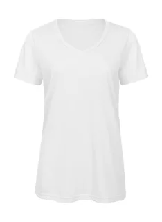 B&C Women's Triblend V-neck T-shirt in White, voorkant