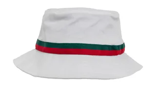 Flexfit Gestreepte vissershoed in White/Firered/Green, voorkant