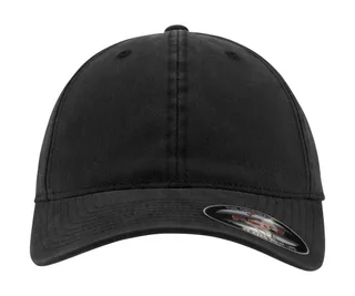 Flexfit gewassen katoenen dad cap in Black, voorkant