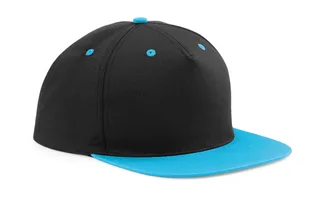 Beechfield 5-panel snapback with contrast colour in Black/Surf Blue, voorkant
